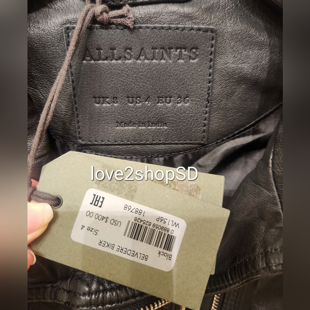 AllSaints Belvedere Biker Leather Jacket Size US 4 NWT Black - Picture 12 of 12